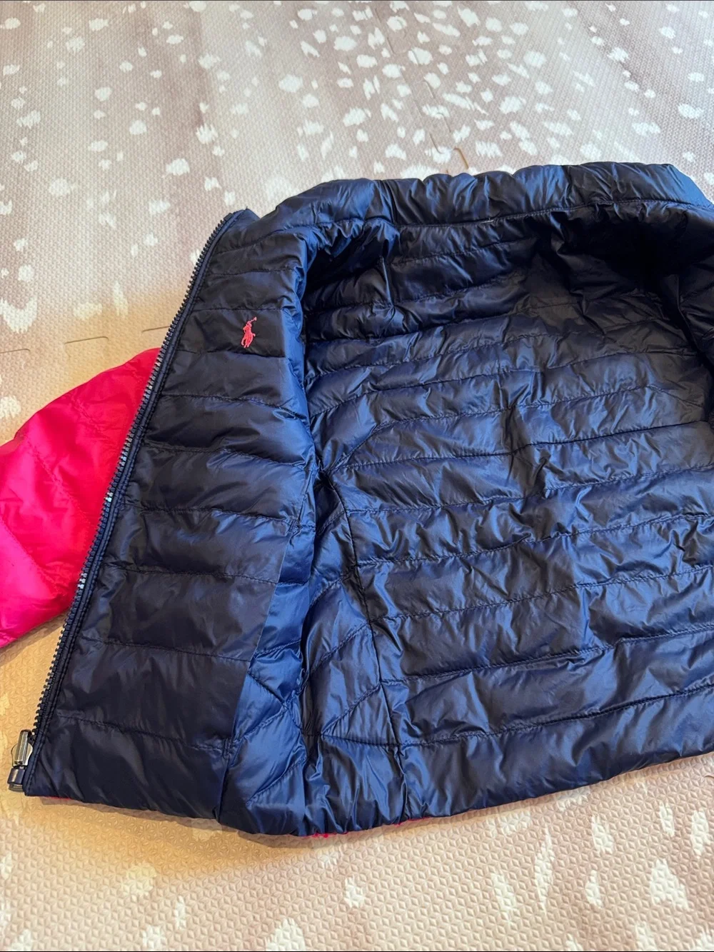 Polo Ralph Lauren Girls Reversible Puffer Jacket Pink Navy Size 5 Lightweight